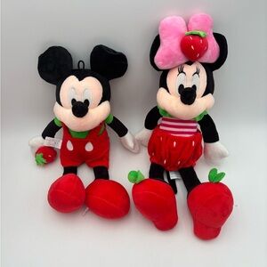Cutesy Mickey and Minnie Mouse Strawberry Outfits Plush Set 2pc Valentines